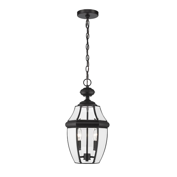 Westover 2 Light Outdoor Chain Mount Ceiling Fixture, Black & Clear Beveled